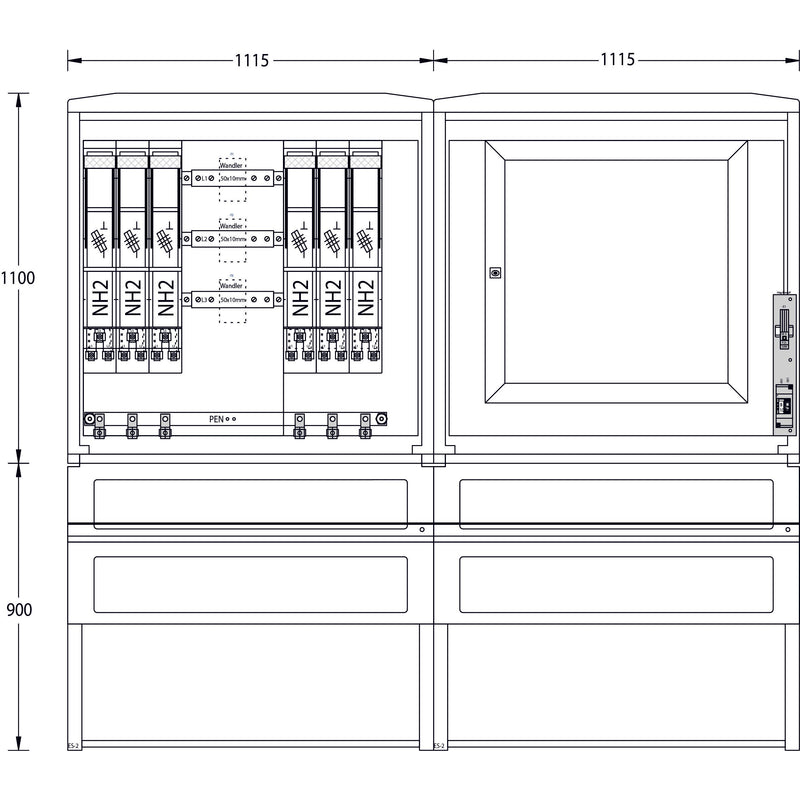 uesa - Zähler-Komplettschrank Wandlermessung WMZWS630A800-800D1Bw 1100x1115+1115x320mm