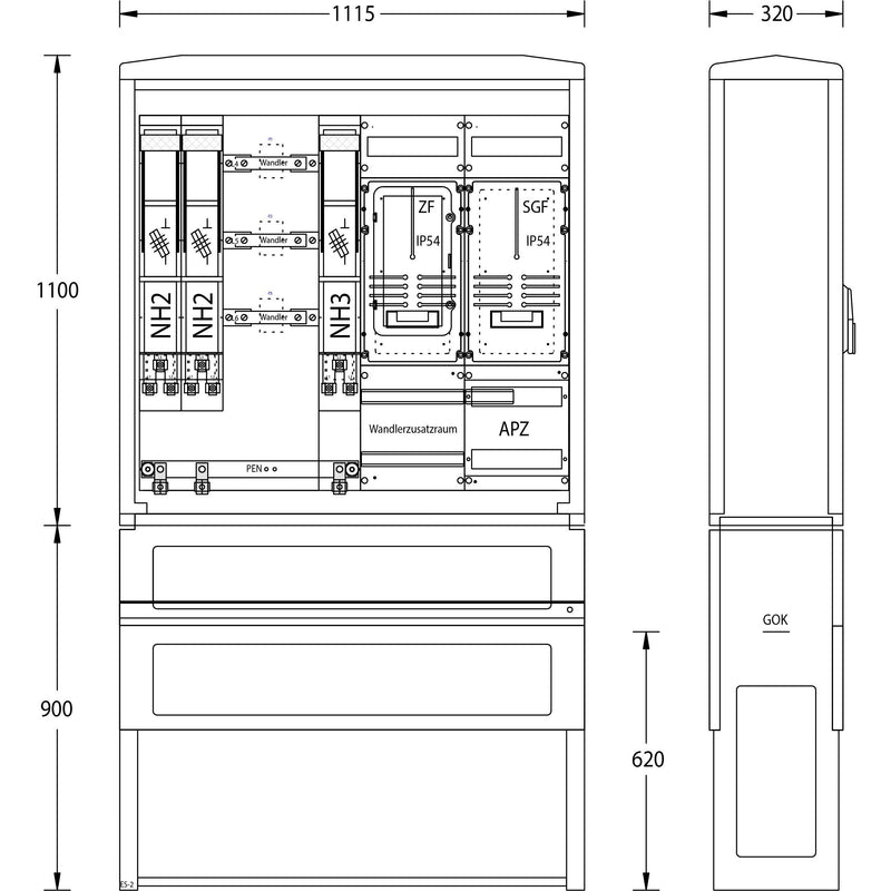 uesa - Zähler-Komplettschrank Wandlermessung WM-400 A N-ERGIE 1100x1115x320mm
