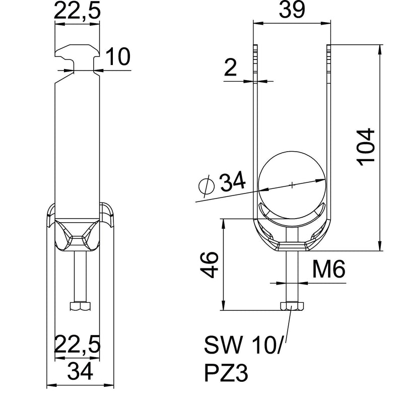 OBO Bettermann - Bügelschelle BS-H2-M-34 A2 2-fach − 50 Stück