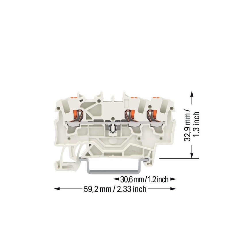 WAGO - Durchgangs-Reihenklemme 3-Leiter-Durchgangsklemme 2201-1309 Drücker,1,5 mm², lgr − 100 Stück