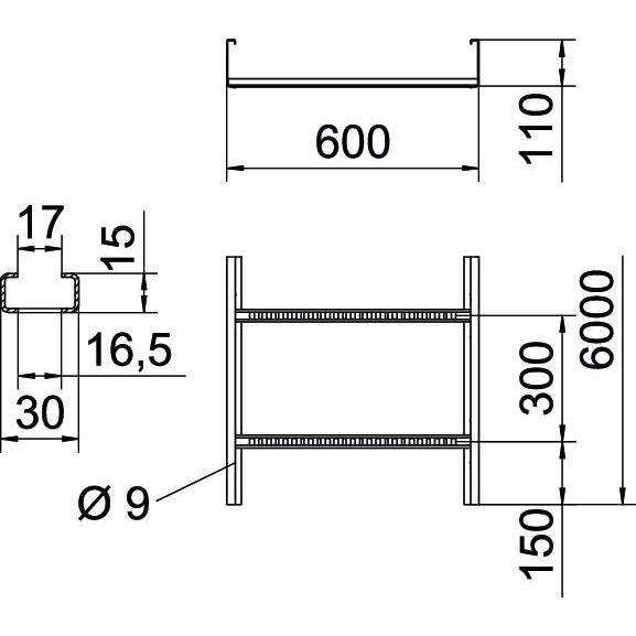 OBO Bettermann - Kabelleiter Weitspannkabelleiter WKLG 1160 FSKLGR gelochter Seitenholm − 6 Meter