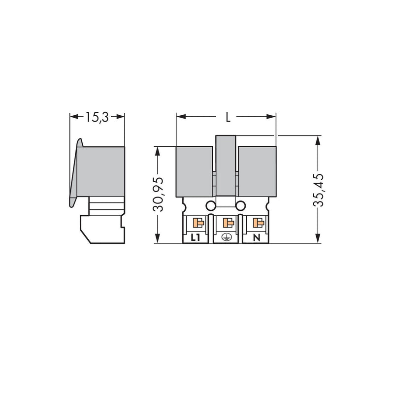 WAGO - Steckverbinder für steckbare Gebäudeinstallation Buchsenteil 272-402/272-488 2,5qmm 2pol. − 500 Stück