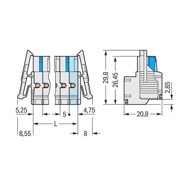 WAGO - Kabelsteckverbinder für Leiterplattensteckverbinder 2-Leiter-Federleiste 721-2112/037-000 CAGECLAMP,2,5mm²,lgr − 25 Stück