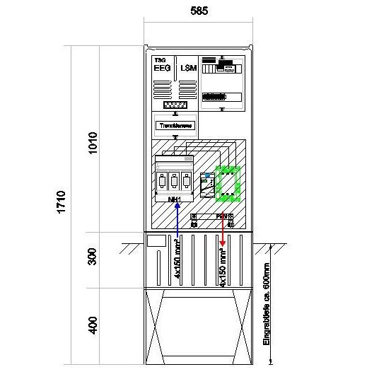 GSAB Elektrotechnik - Anschlussschrank Anschlußsäule bis 75kW 58S1700-AR01-75kW3 3pol.1710x580x280mm