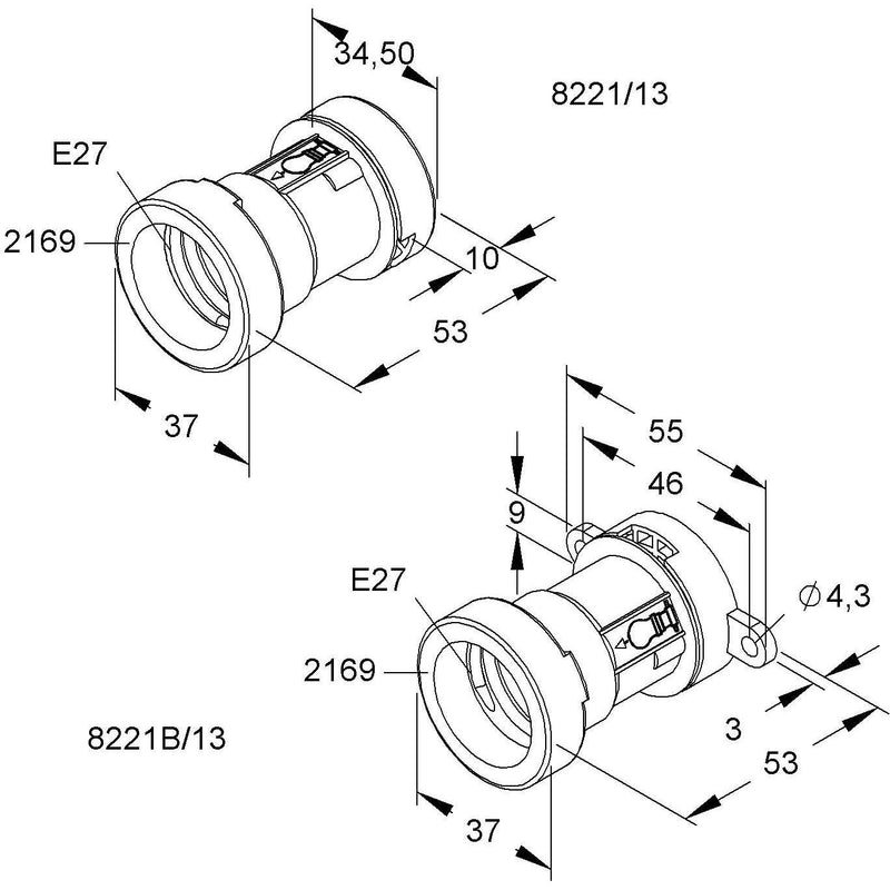HKL - Lampenfassung Illu-Fassung 8221/13 E27 IP44 − 25 Stück