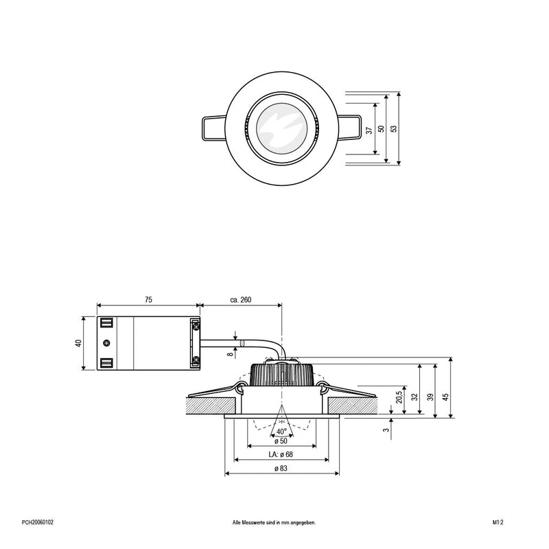 EVN Lichttechnik - Downlight/Strahler/Flutlicht LED-Deckeneinbauleuchte PCH20060102 ws 3000K 230V IP20