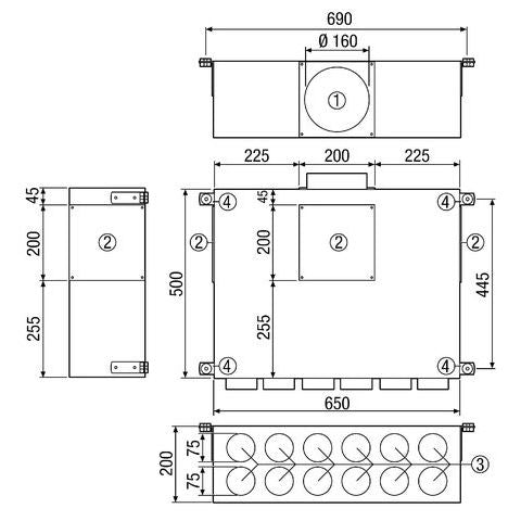 Maico - Zubehör/Ersatzteile für Ventilatoren Luftverteiler aus Blech MF-BV75-160-12 12Anschl. f.Flexrohr