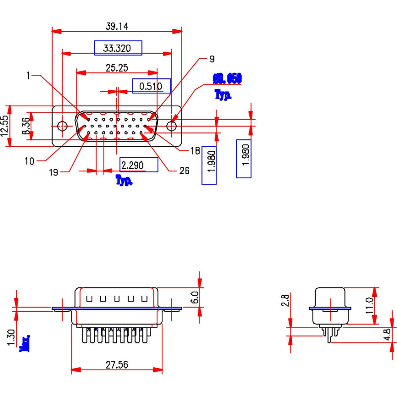 EFB-Elektronik - D-Sub-Steckverbinder D-Sub Lötstecker 34509.1 E-HDS 26 LL/Z − 2000 Stück
