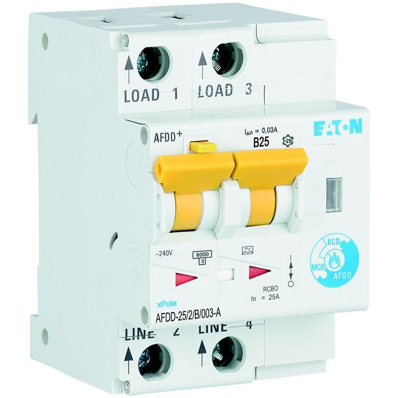 Eaton - Kombination FI-Schalter/Leitungsschutzschalter mit Zusatzeinrichtung Brandschutzschalter AFDD-25/2/B/003-A B, 25 A, Typ A
