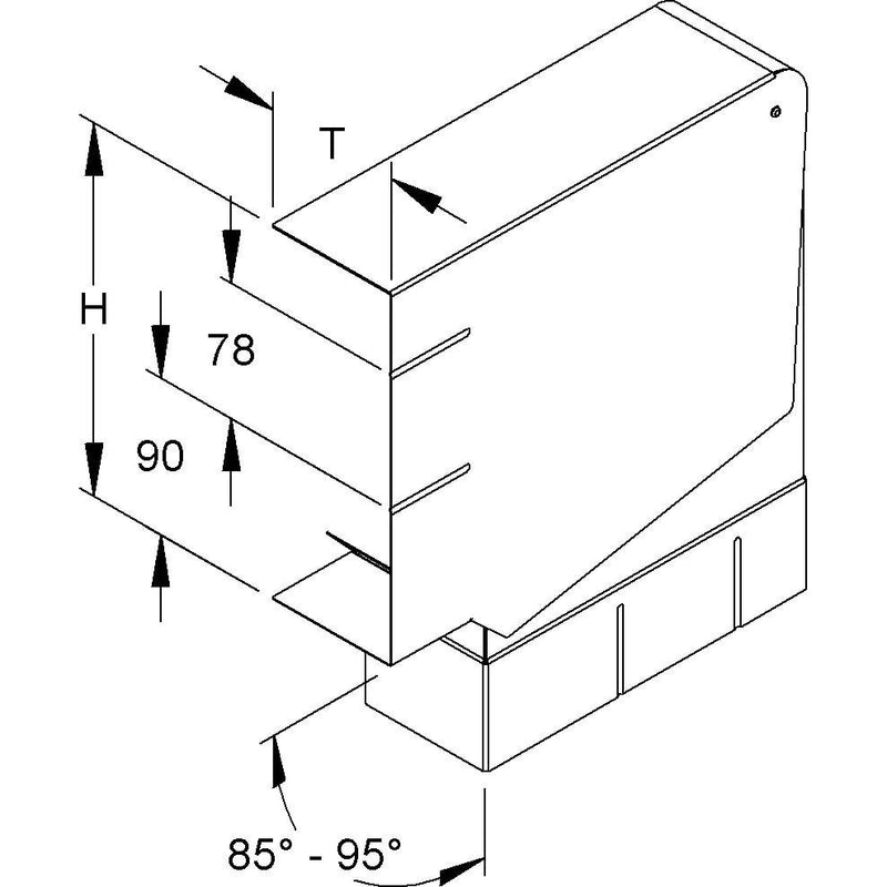 Niedax - Flachwinkel für Geräteeinbaukanal GK-Vertikaleck 90Gr. GKVVU 213A78T80 R 213x80mm