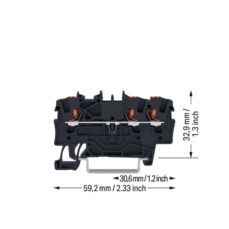 WAGO - Durchgangs-Reihenklemme 3-Leiter-Durchgangsklemme 2201-1305 Drücker,1,5 mm², sw − 100 Stück