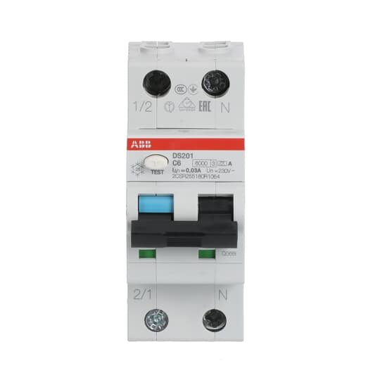 ABB Stotz S&J - Kombination FI-Schalter/Leitungsschutzschalter FI/LS-Schalter DS201A-C6/0,03 6kA, 1p+N