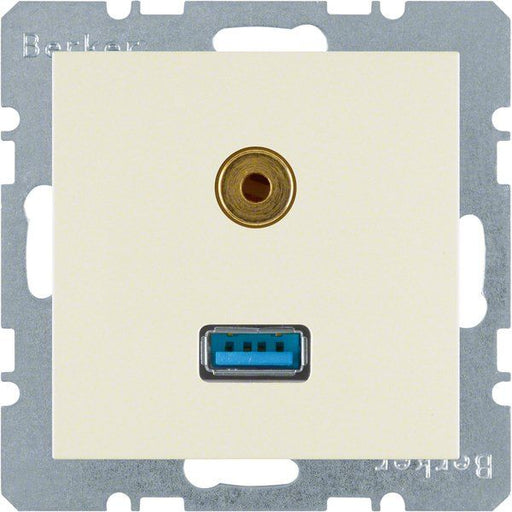 Berker - Einsatz/Abdeckung für Kommunikationstechnik Steckdose USB/3,5mm Audio 3315398982 weiß glänzend