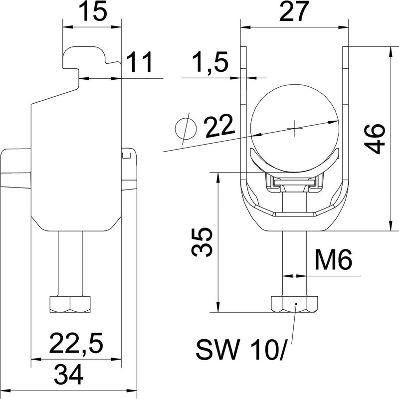OBO Bettermann - Bügelschelle BS-N1-K-22 A2 16-22mm − 50 Stück