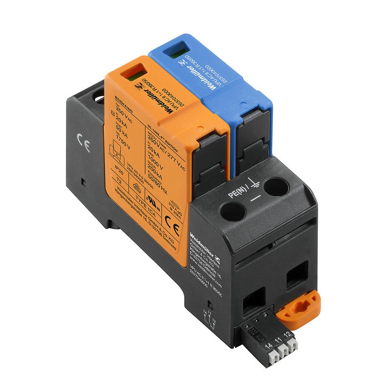 Weidmüller - Überspannungsableiter für Energietechnik/Stromversorgung Überspannungsableiter VPUACII1+1R350/50 m. Fernmeldekontakt