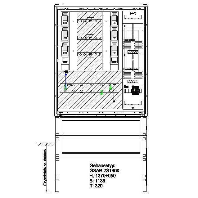 GSAB Elektrotechnik - Zähler-Komplettschrank Wandlermessung 400A 25.W400.001 incl. Sockel