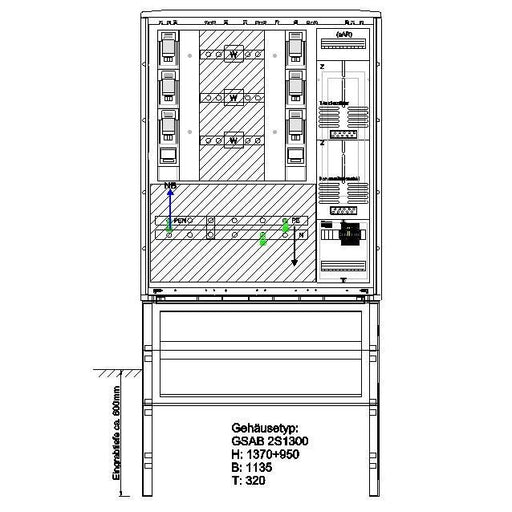 GSAB Elektrotechnik - Zähler-Komplettschrank Wandlermessung 400A 25.W400.001 incl. Sockel