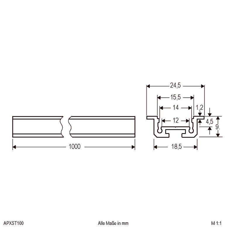 EVN Lichttechnik - Mechanisches Zubehör/Ersatzteile für Leuchten Alu-Profil APXST100 100cm-Alu eloxiert