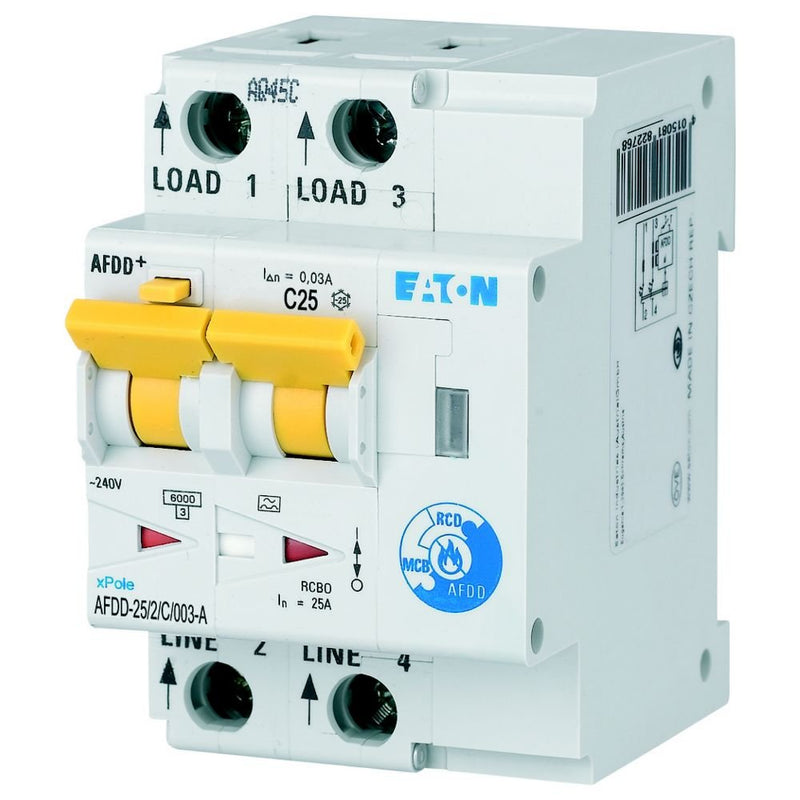 Eaton - Kombination FI-Schalter/Leitungsschutzschalter mit Zusatzeinrichtung Brandschutzschalter AFDD-25/2/C/003-A C, 25 A, Typ A