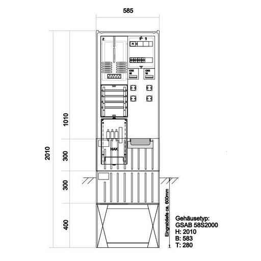 GSAB Elektrotechnik - Zähler-Komplettschrank Zähleranschlußsäule 25.00.1P11FP32164S EnbW 1Zähler