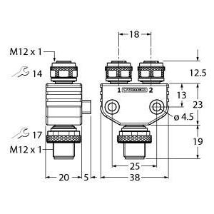Turck - Passiver Sensor-/Aktor-Verteiler (mit Leitung) Zweifachverteiler VB2FSM52FKM4.4/S2087 − 1 Stück