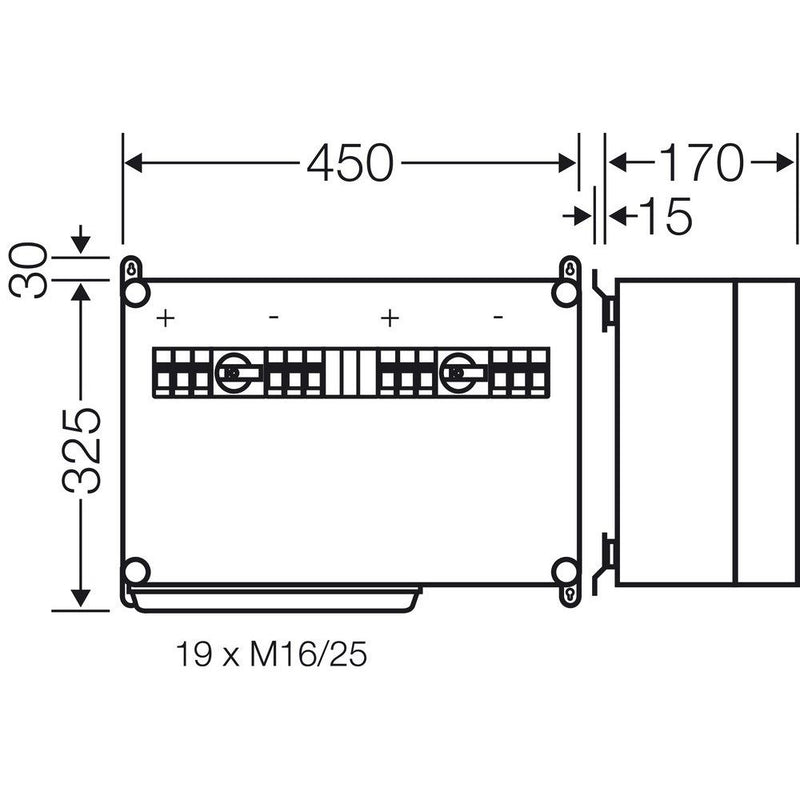 Hensel - Dose, Gehäuse für Montage auf der Wand/Decke PV-GAK, m. ÜSE u.Sicherung Mi PV 3321 6xPV-String auf 1xWR