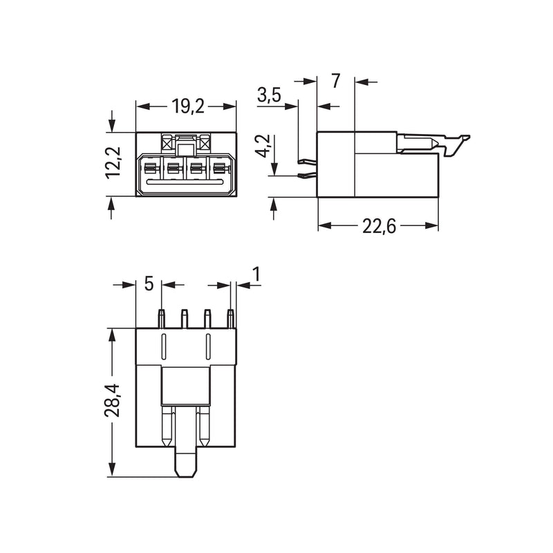 WAGO - Leiterplattensteckverbinder Stecker für Leiterplatten 890-854 4-polig,grau − 50 Stück