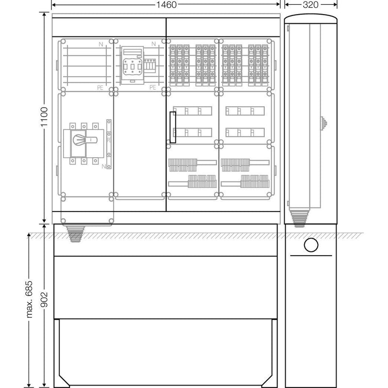 Hensel - Verteilerschrank für Energieversorgung Ladeverteiler Mi EV 11kW 12111 f.12 Ladep. a 11kW