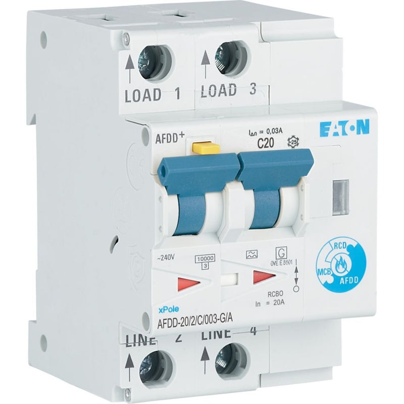 Eaton - Kombination FI-Schalter/Leitungsschutzschalter mit Zusatzeinrichtung Brandschutzschalter AFDD-20/2/C/003-G/A 2p,C,20A,30mA,TypG/A