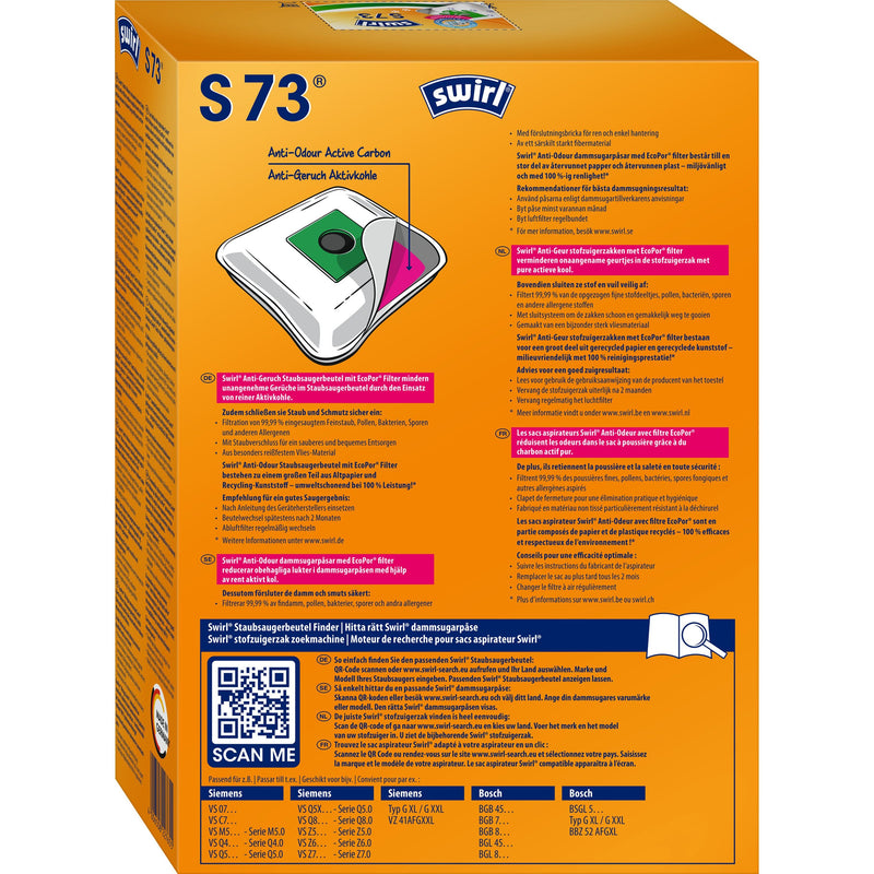 Swirl - Zubehör/Ersatzteile für Bodenpflege Staubbeutel S 73 Anti-Odour VE4 für Siemens/Bosch