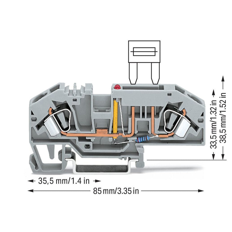 WAGO - Sicherungs-Reihenklemme 2-Leiter-Durchgangsklemme 282-698/281-413 0,2-6mmq 25/30A g − 25 Stück