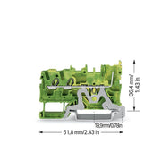 WAGO - Schutzleiter-Reihenklemme 2-Leiter/1-Pin-PE-Basiskl. 2022-1307/999-953 grün-gelb − 100 Stück