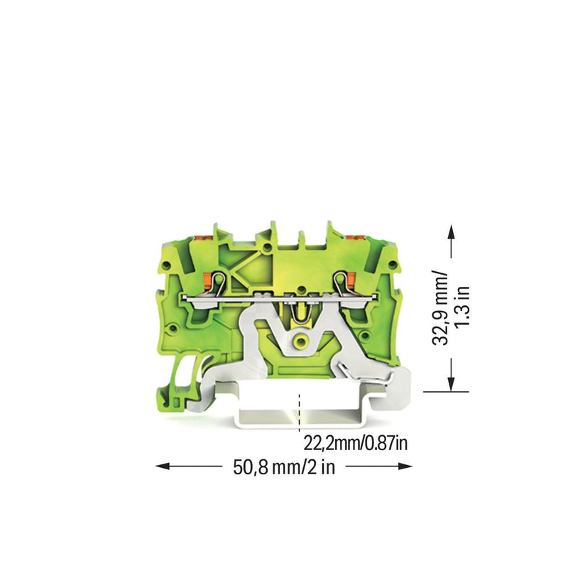 WAGO - Schutzleiter-Reihenklemme 2-Leiter-Schutzleiterkl. 2200-1207 1qmm, grün-gelb − 100 Stück