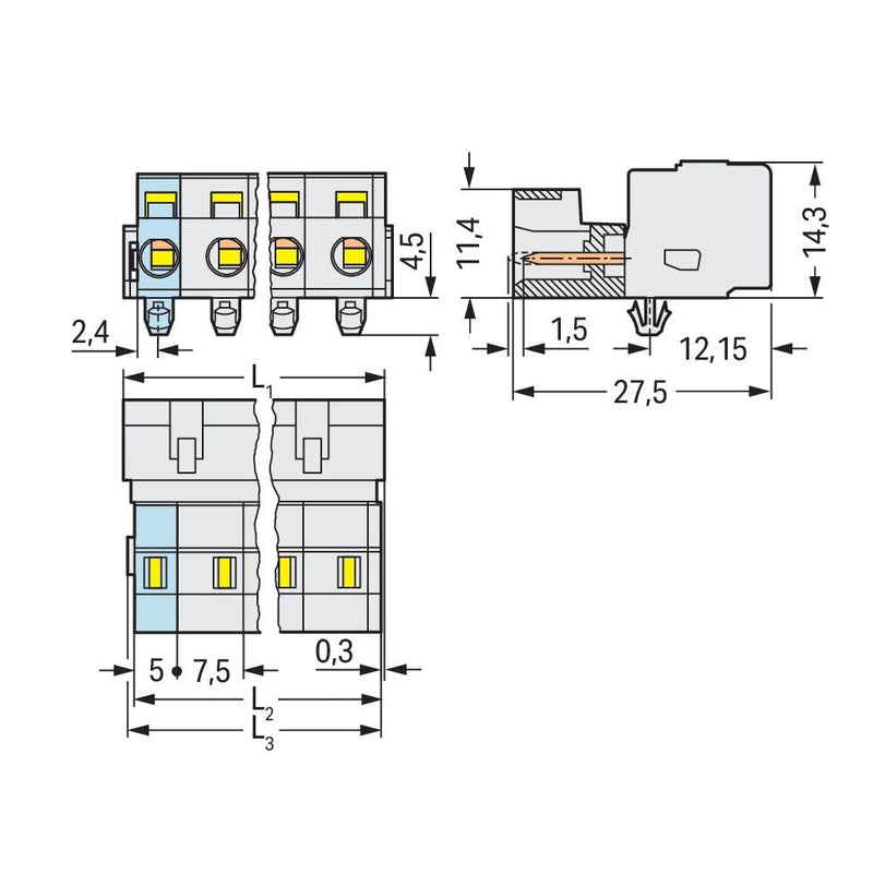 WAGO - Kabelsteckverbinder für Leiterplattensteckverbinder 1-Leiter-Stiftleiste 723-604/018-042 CAGECLAMP,2,5mm²,lgr − 50 Stück