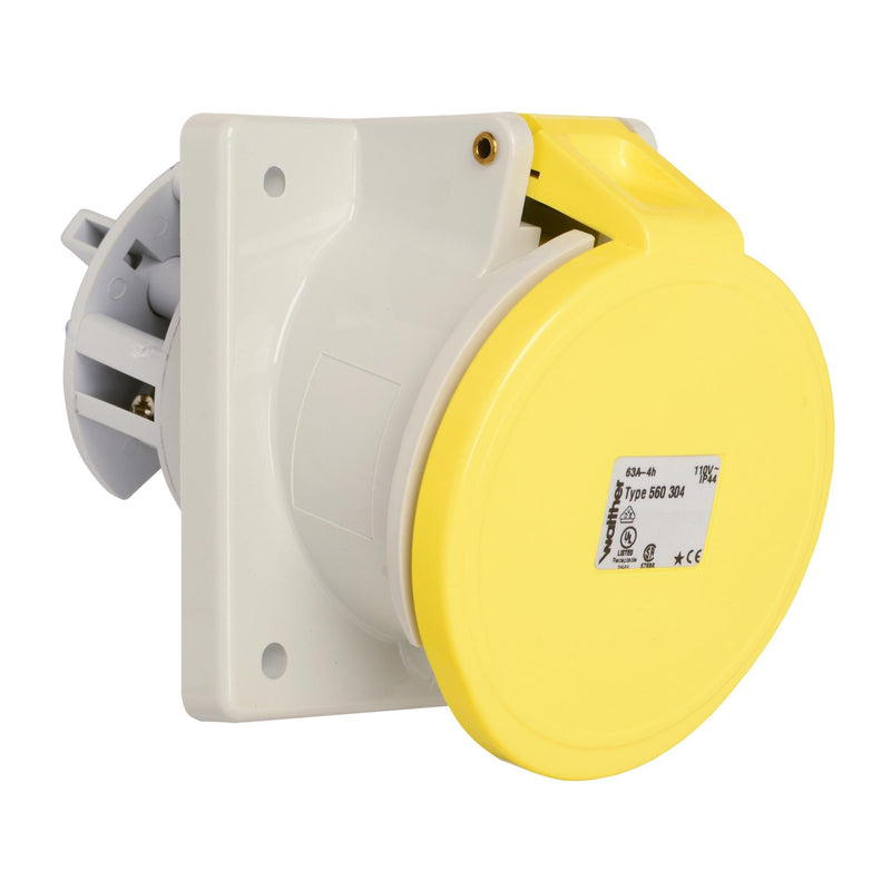 Walther Werke - CEE-Anbausteckdose (IEC 60309) Anbaudose schräg 63A 560304 3P 110V 4h IP44