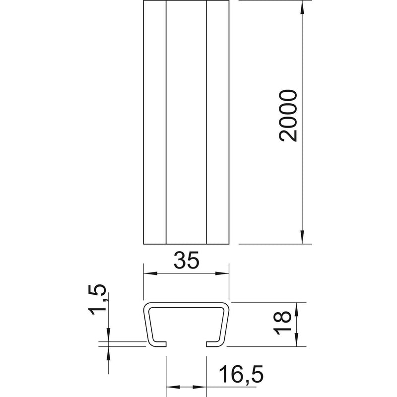 OBO Bettermann - Stiel/Profilschiene Profilschiene AML3518UP2000BK blank − 2 Meter