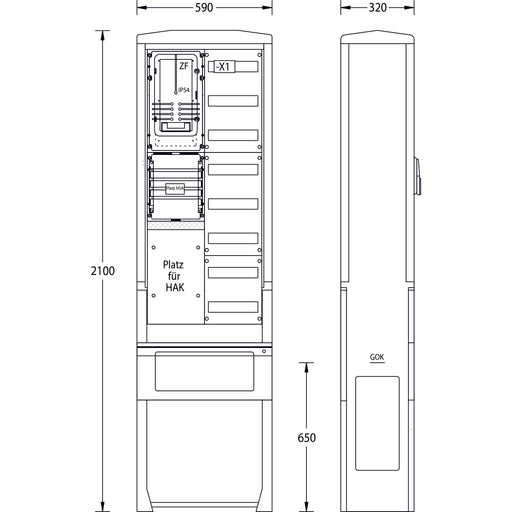 uesa - Zähler-Komplettschrank Zähleranschlußsäule ZAS-S-1-1VF ENSO 2100x590x320mm