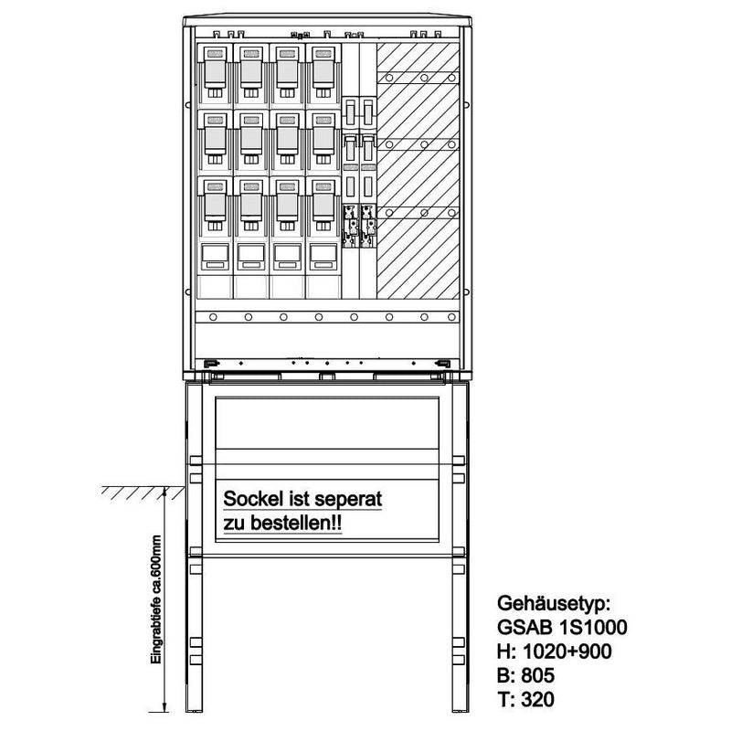 GSAB Elektrotechnik - Anschlussschrank Normkabelverteilerschrank 1S1000K4LSL22LSL00 HxBxT:1000x805x320