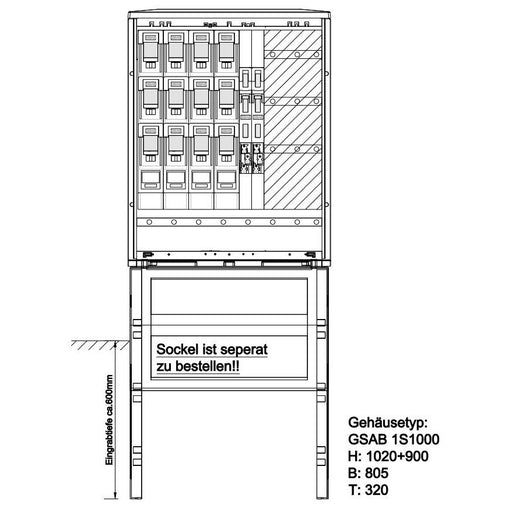 GSAB Elektrotechnik - Anschlussschrank Normkabelverteilerschrank 1S1000K4LSL22LSL00 HxBxT:1000x805x320