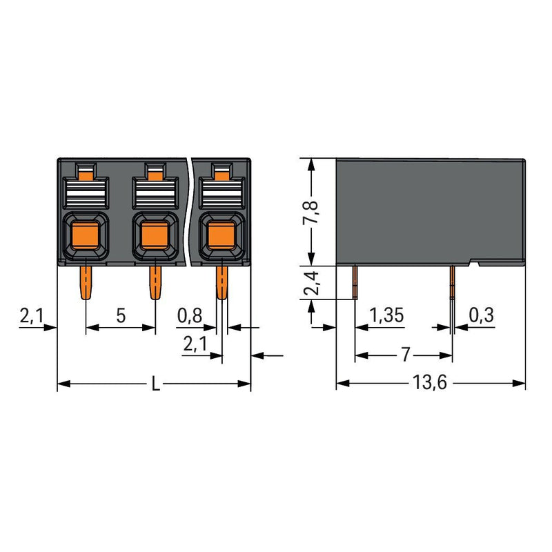 WAGO - Leiterplattenklemme THR-Leiterplattenklemme 2086-3202/997-604 Drücker,1,5mm²,sw − 3735 Stück