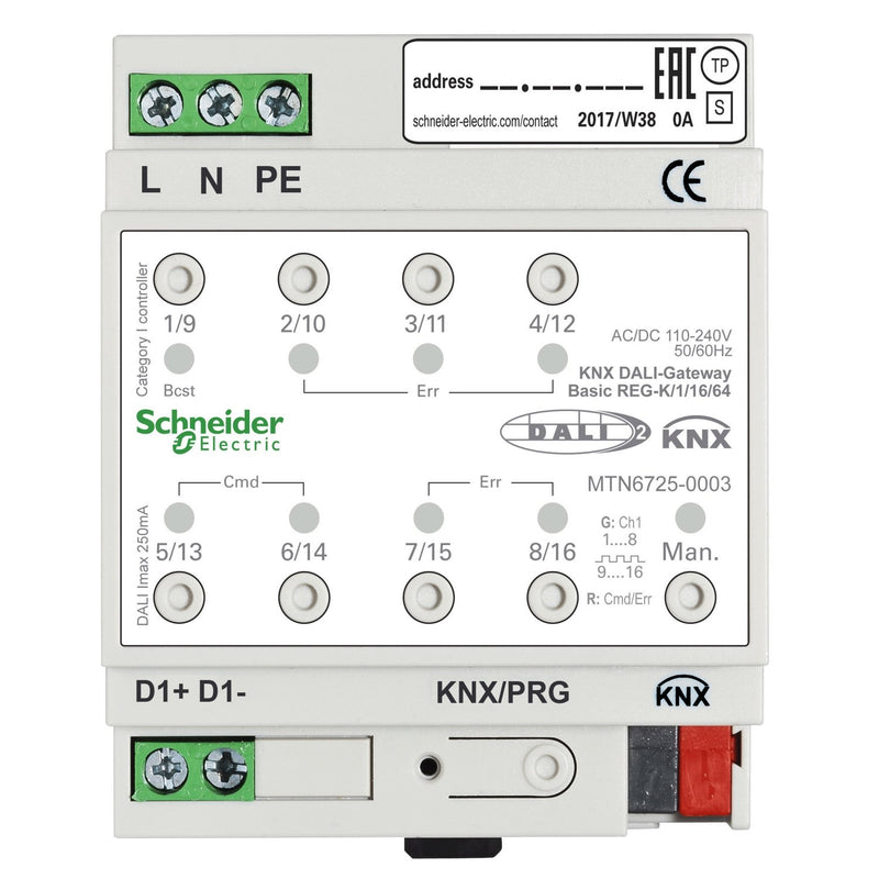 Schneider Electric - Bussystem-Systemschnittstelle/Medien-Gateway KNX DALI-Gateway Basic MTN6725-0003 REG-K/1/16/64 1Kanal − 1 Stück