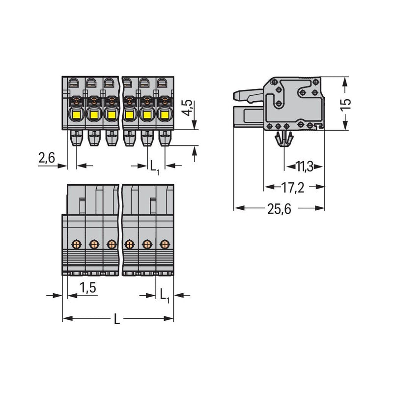 WAGO - Kabelsteckverbinder für Leiterplattensteckverbinder 1-Leiter-Federleiste 2231-117/008-000 Push-inCAGECLAMP,gr − 25 Stück