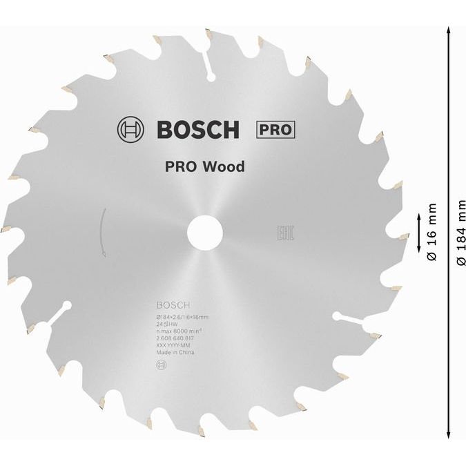 Bosch - Kreissägeblatt PRO Wood Kreissägeblatt, 2608640817 184 x 2,6 x 16 mm