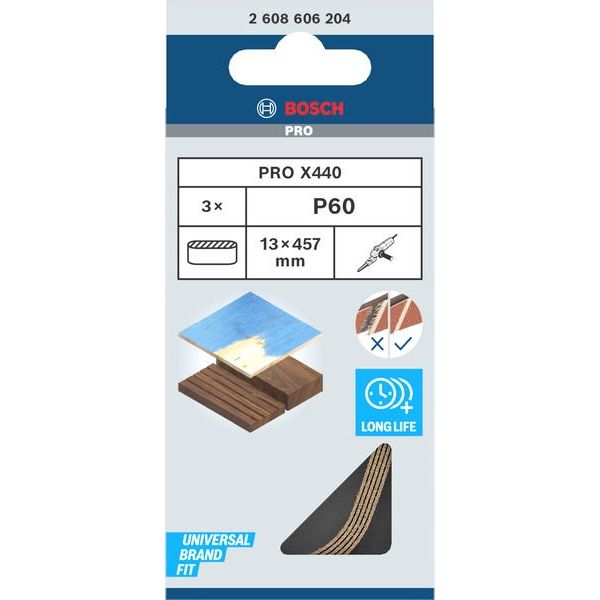 Bosch - Schleifpapier/Schleifvlies PRO X440 Schleifband, 13 x 2608606204 457 mm, G60, 3-tlg