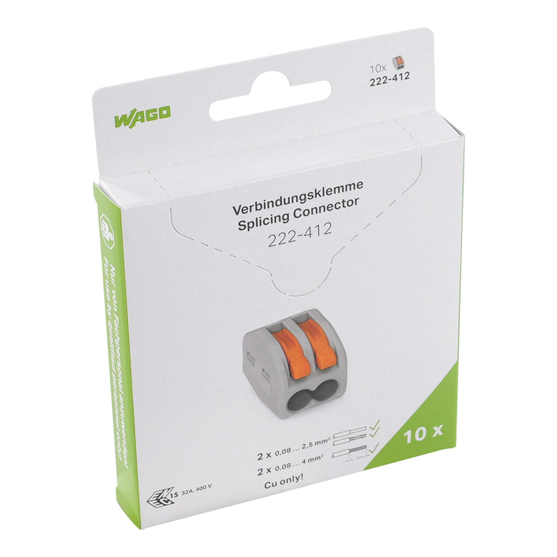 WAGO - Steckklemme Verbindungsklemme 222-412/995-010 max. 4 qmm,grau − 180 Stück