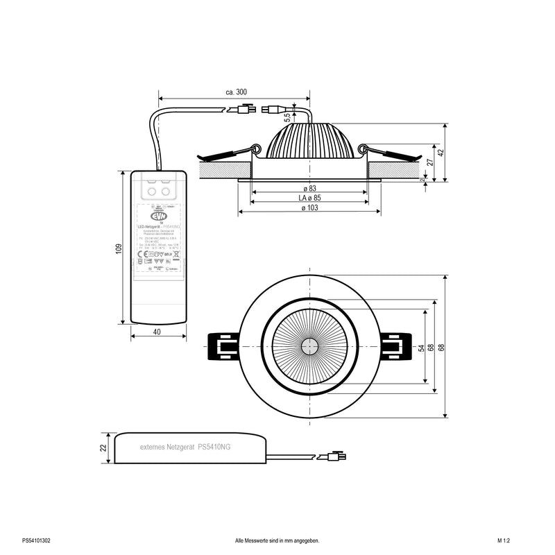 EVN Lichttechnik - Downlight/Strahler/Flutlicht LED-Deckenleuchte PS54101302 schwenkbar