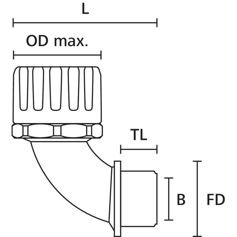 HellermannTyton - Kunststoff-Wellschlauch-Verschraubung Kunststoffverschr. 90 Grd. 166-22821(10) starr. Außengewinde − 10 Stück