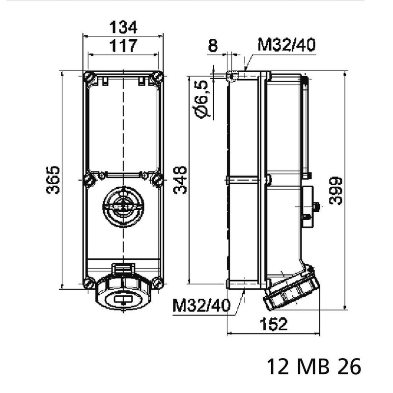 Bals Elektrotech - CEE-Steckdose abschaltbar, abgesichert (IEC 60309) Wandsteckdose abschaltbar 17026 verriegelt abgesich