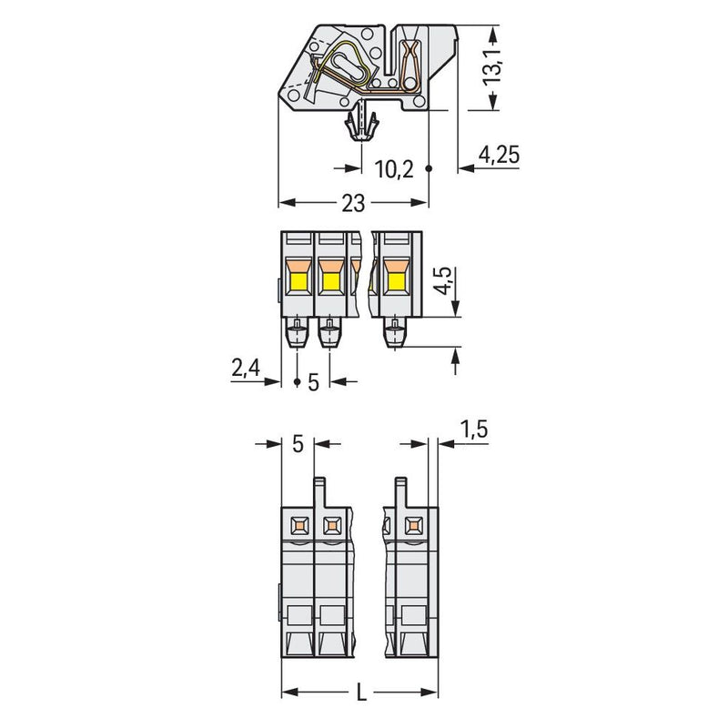 WAGO - Kabelsteckverbinder für Leiterplattensteckverbinder 1-Leiter Federleiste 721-304/008-000 CAGECLAMP 2,5mm²,lgr − 50 Stück