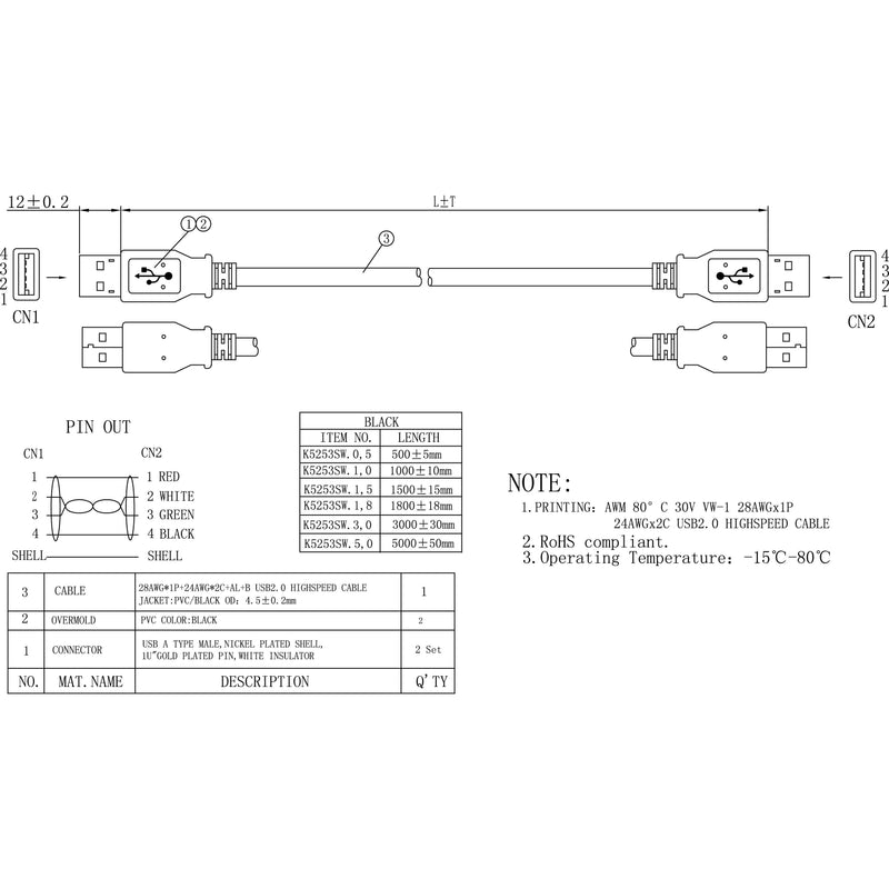 EFB-Elektronik - PC-Kabel USB2.0 Anschlusskabel K5253SW.0,5 0,5m sw A-A St/St